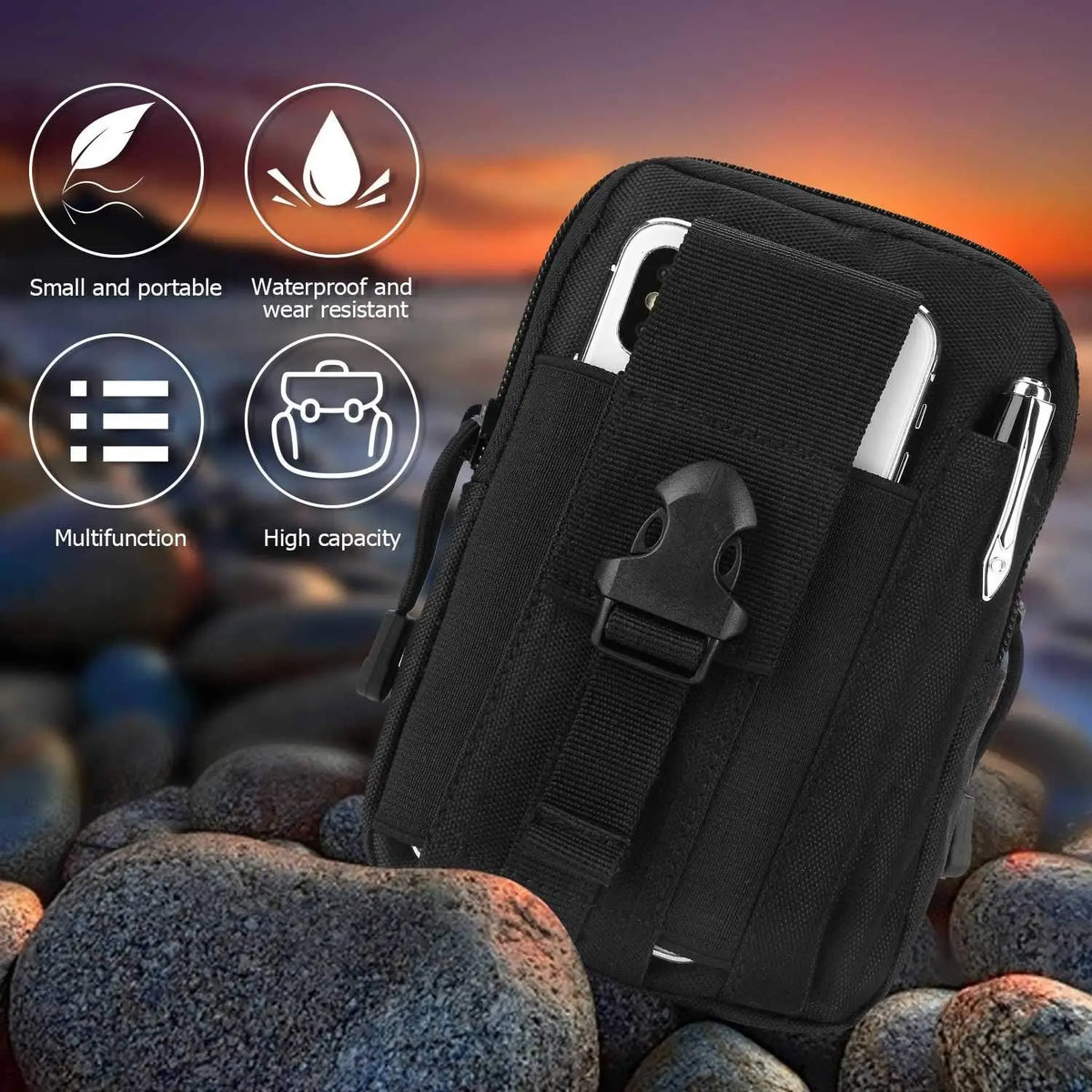 Heavy-Duty Tactical Utility Pouch with MOLLE Straps & Carabiner