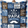 A personalized printed fleece throw blanket featuring a father theme with text like Siempre Mi Papá and eres el mejor papá de