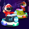 A set of interactive DJ bouncing car toys with lights and music for kids, featuring a red-clad character and a green car.