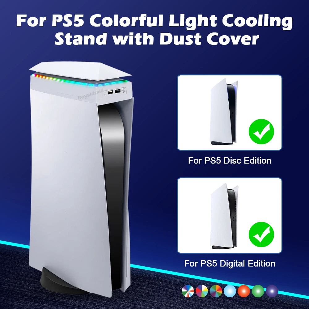 PS5 Cooling Stand with RGB Lighting and Dust Cover