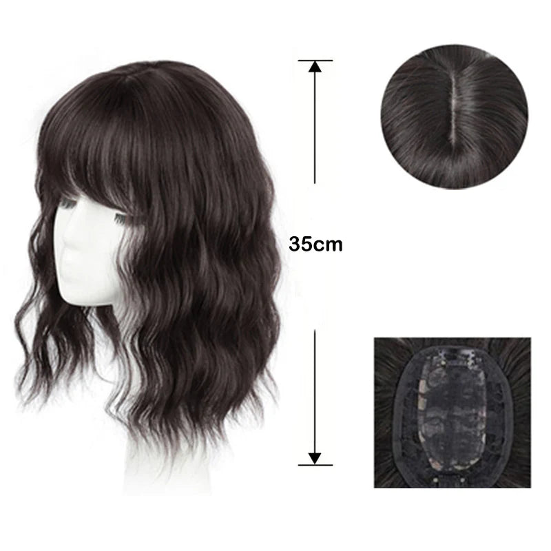 14-Inch Wavy Clip-In Hair Topper with Bangs
