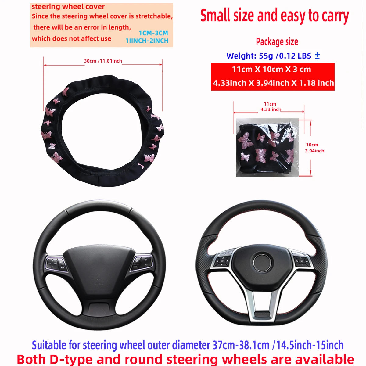 Glitter Butterfly Steering Wheel Cover – Waterproof & Non-Slip