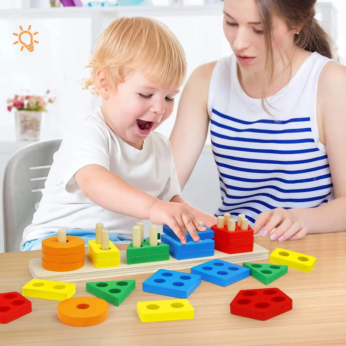 Montessori Wooden Shape Sorting Stacking Toy for Toddlers