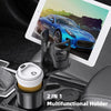 A black multifunctional holder for a car cup, featuring an adjustable design and expandable base.