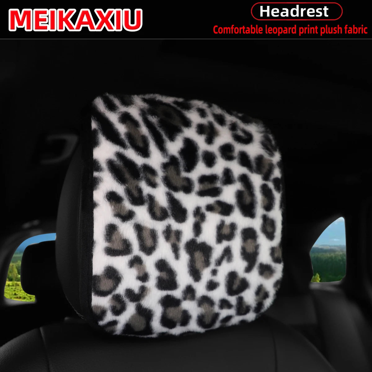Leopard Print Plush Car Headrest Cover, Set of 2
