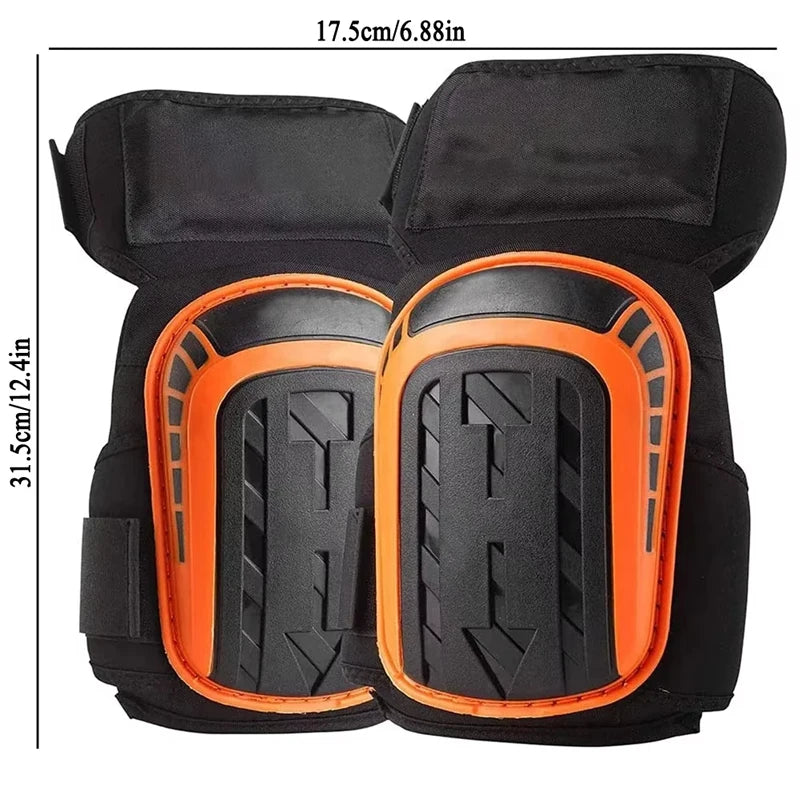 Pair of black and orange heavy-duty gel knee pads for work and gardening