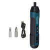 A dark gray and teal compact cordless electric screwdriver with an adjustable torque feature.