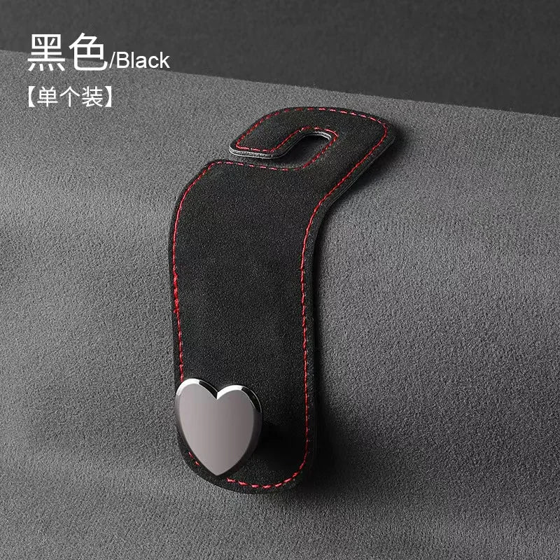 Black car seat headrest hook with dual hooks for bags and phones