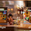A vintage Japanese corner shop DIY book nook kit featuring detailed miniature displays illuminated by LED lights.