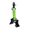 Green braided paracord work glove clip with a carabiner and attached to a black clip.