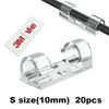 Clear plastic cable clips with a 3M VHB tape for cord management, sold in a pack of 20.