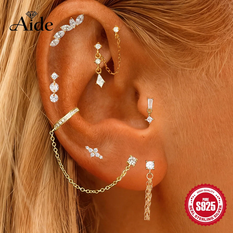 Aretes de Plata de Ley 925 con CZ y Borla de Cadena