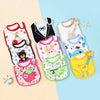 A set of colorful waterproof baby bibs and burp cloths featuring various cartoon prints on a light blue background.