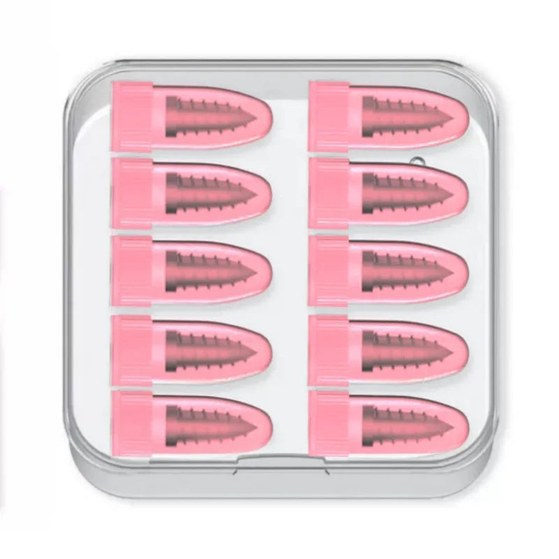 A clear plastic case containing multiple rubber screw patches and a screwdriver for emergency tire repair.