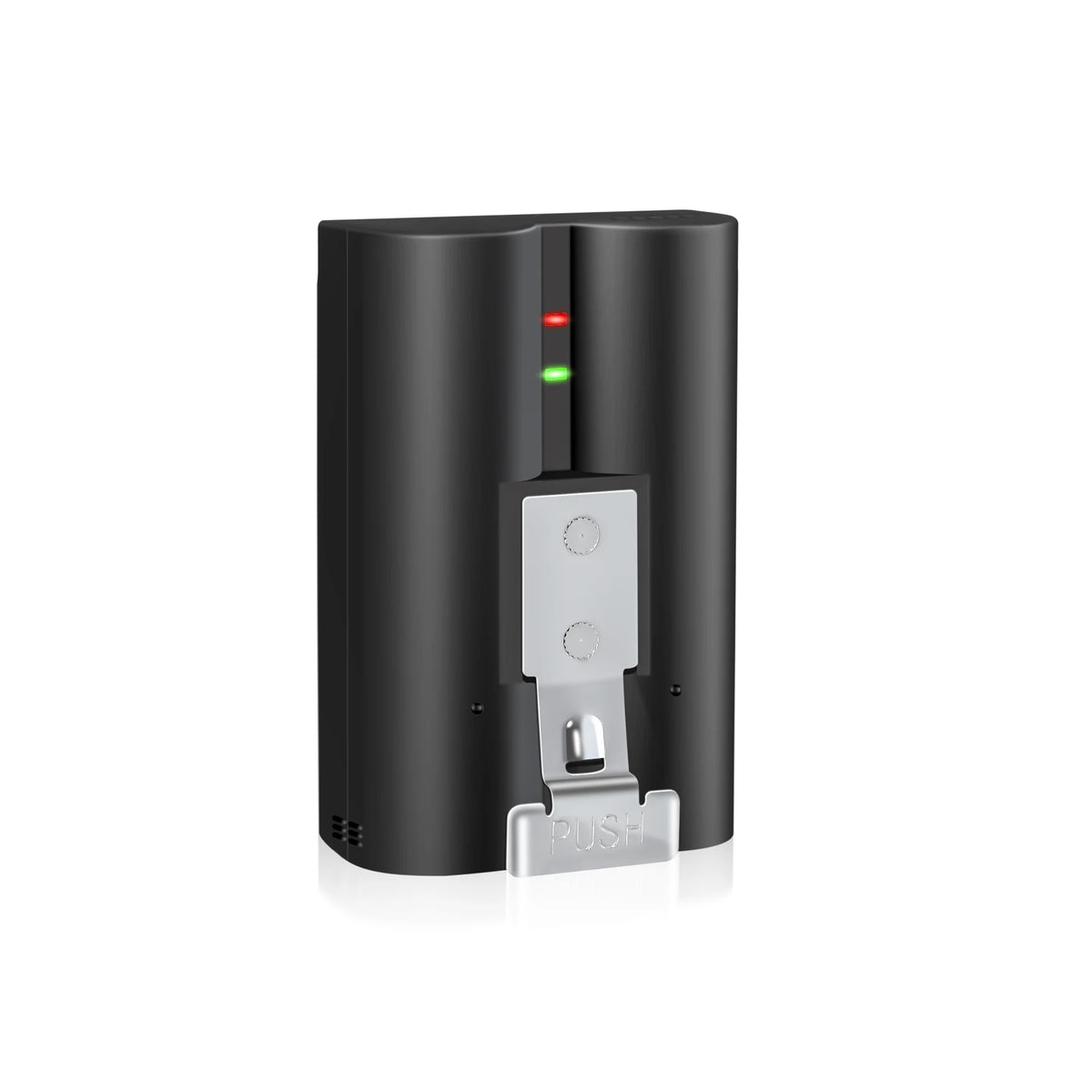A black rechargeable battery for Ring video doorbells and cameras with a visible LED indicator.