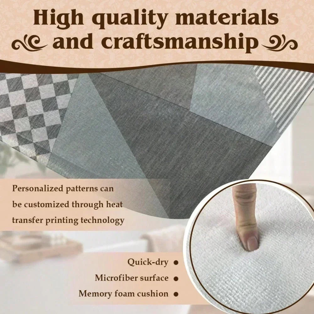 Nahaufnahme einer grau gemusterten Matte, die hochwertige Materialien und Handwerkskunst wie Heat Transfer-Druck zeigt.