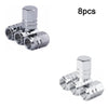 Eight aluminum alloy tire valve caps for cars, motorcycles, trucks, and bikes.