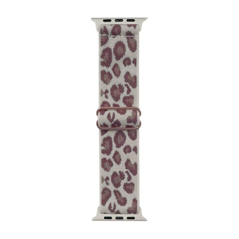 Leopard Print Nylon Apple Watch Band with Adjustable Strap