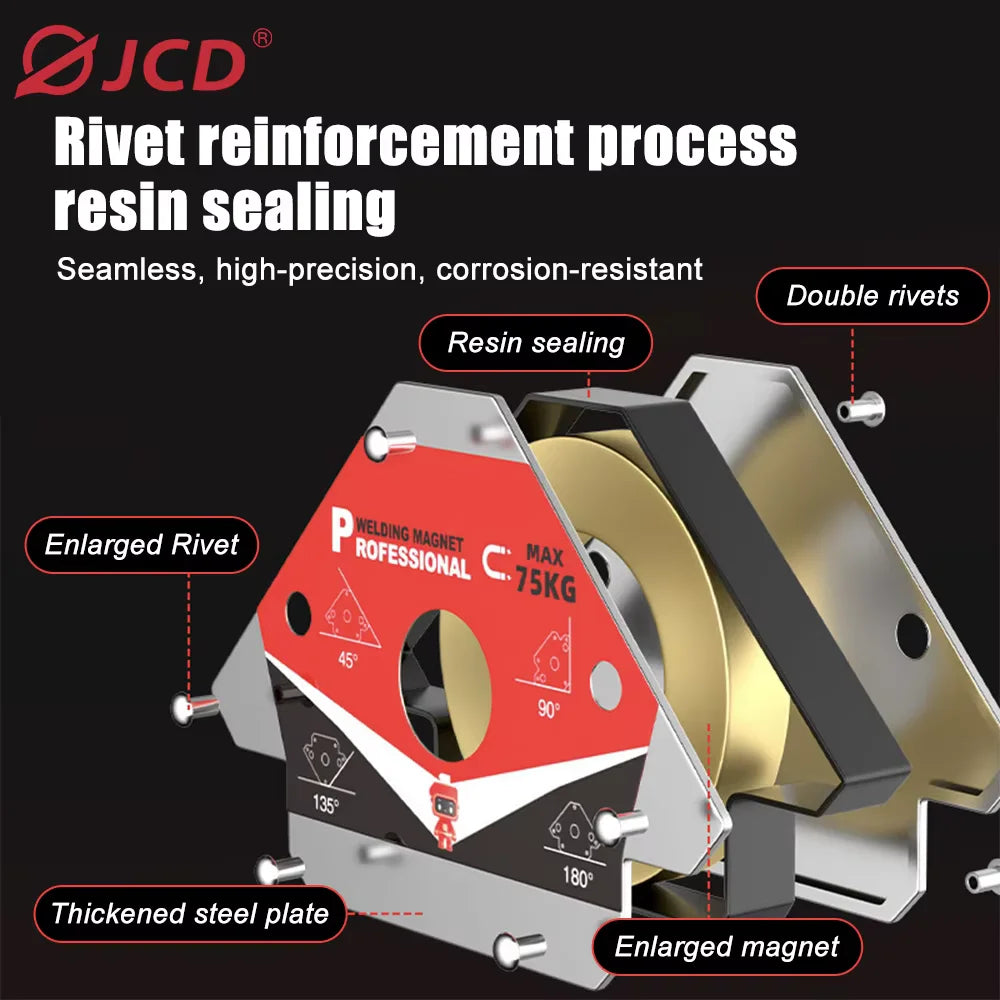 Magnetic welding holders with various angles used for rivet reinforcement process resin sealing
