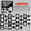 Large black and white visual development cards for baby stimulation, including 15 cards with 30 sides.
