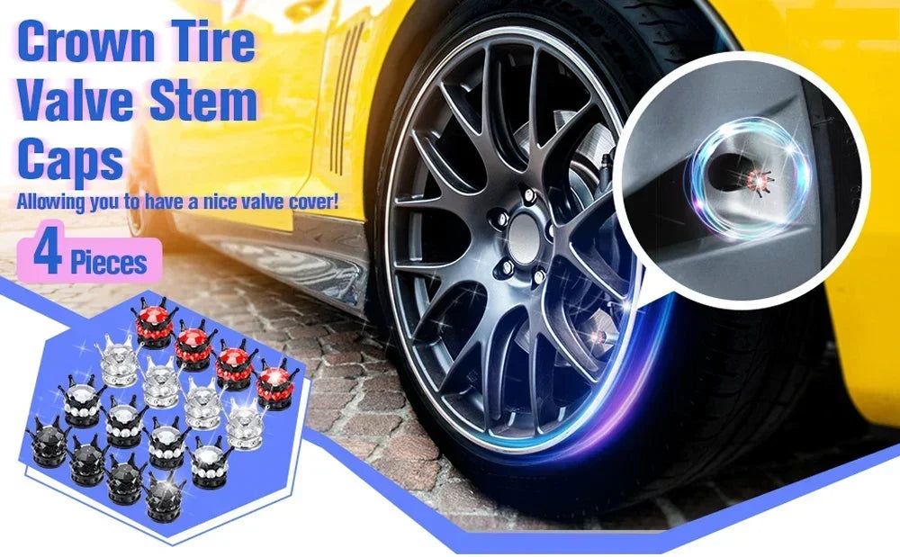Crystal Crown Tire Valve Caps - Set of 4