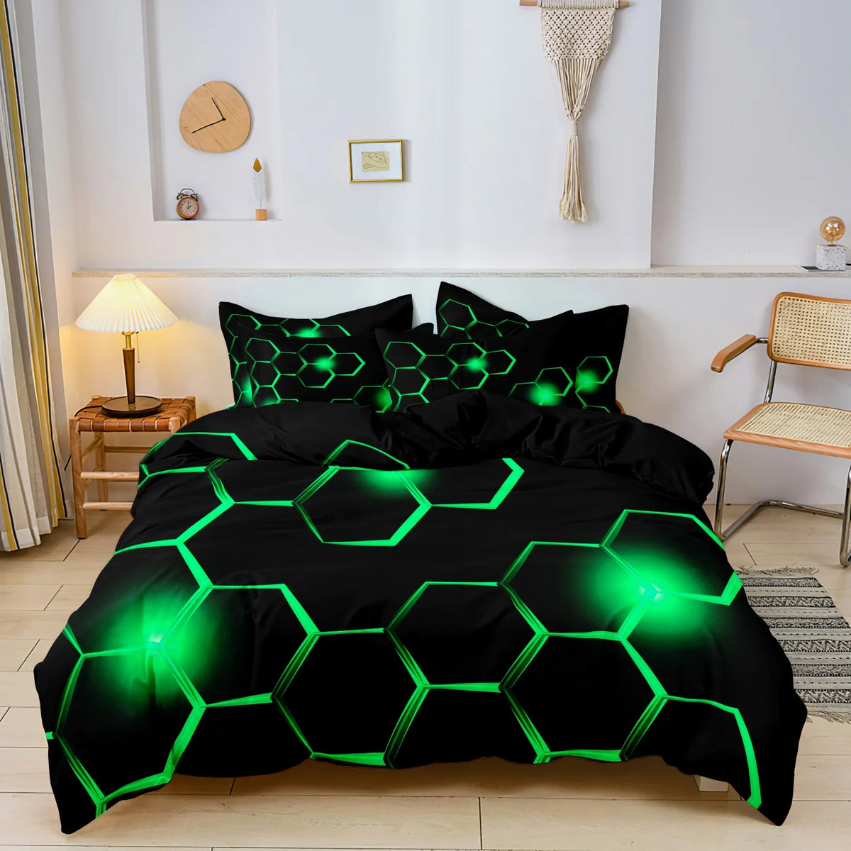 Geometric 3D Hexagonal Honeycomb Duvet Cover Set