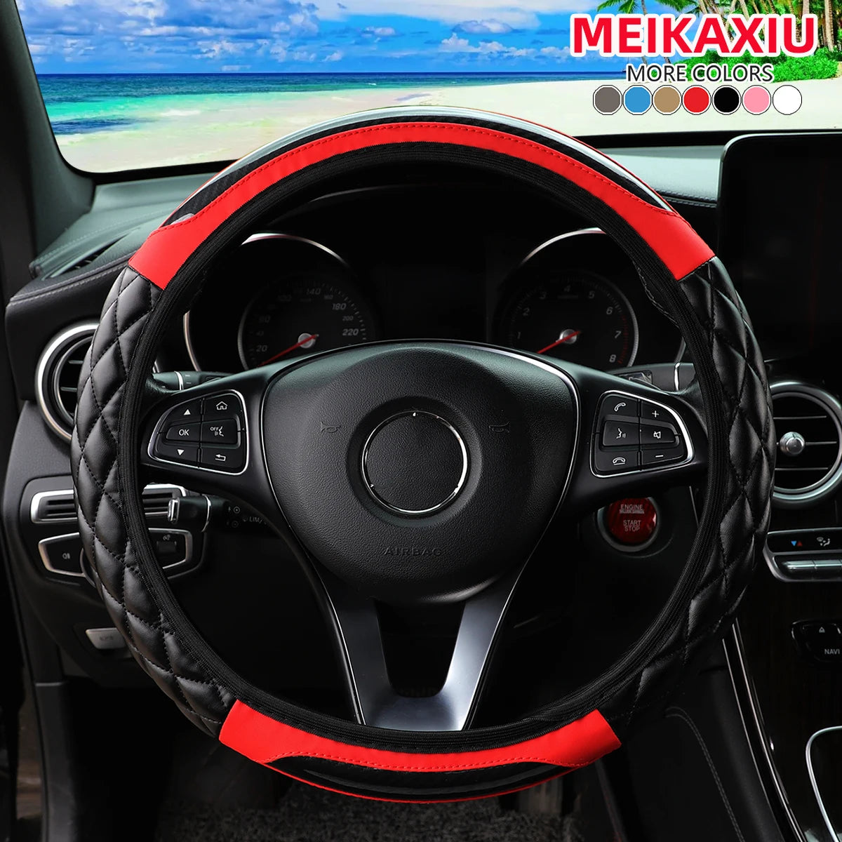 Crystal Carbon Fiber Steering Wheel Cover with 3D Embroidery