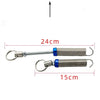 Two silver and blue adjustable trunk lift springs with metal hooks