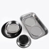 A silver magnetic parts tray with a strong magnet base for hardware storage.
