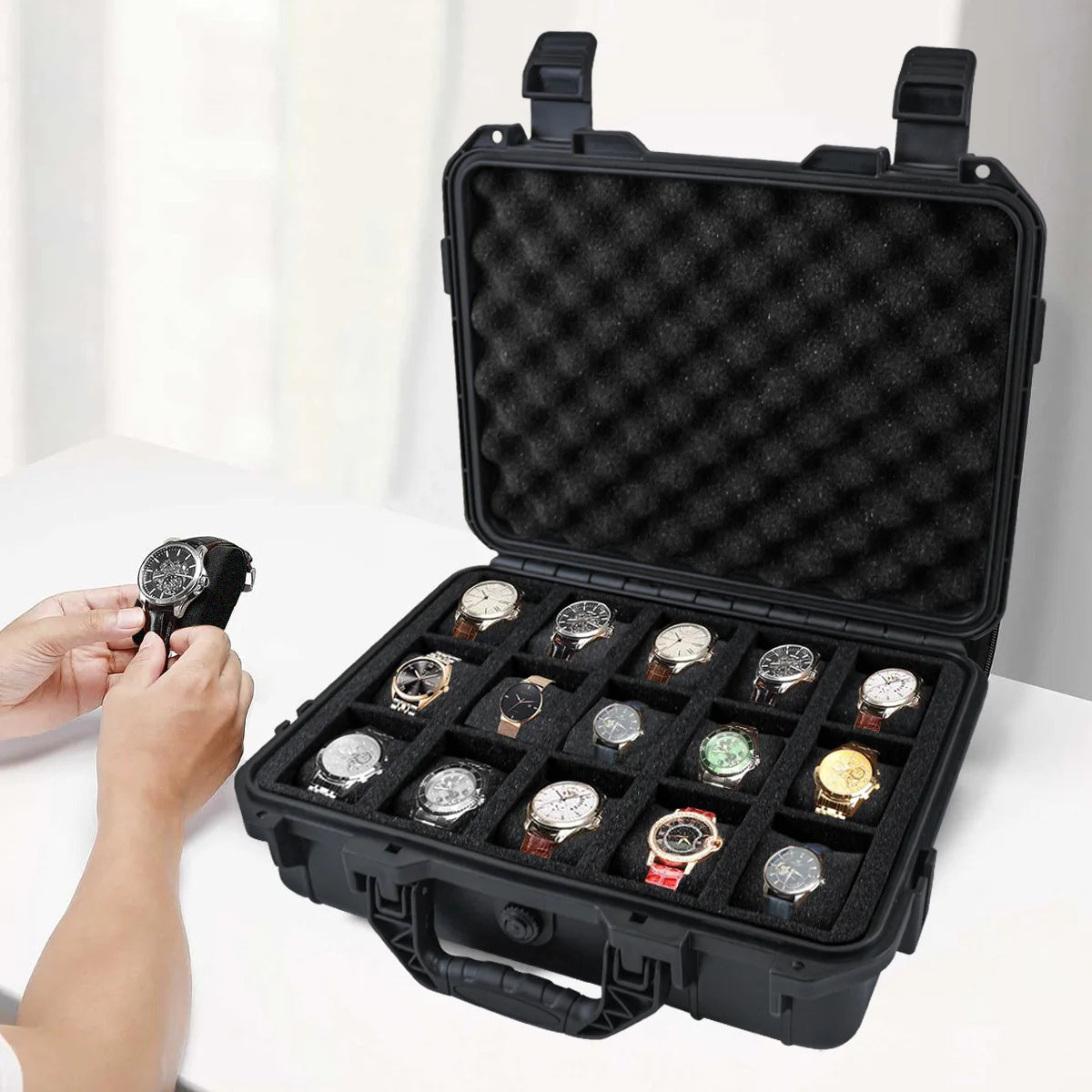Waterproof Watch Storage Case with Protective Foam Inserts