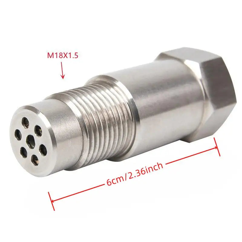 Silver M18 x 1.5 thread car exhaust pipe adapter connector with a hexagonal end.