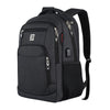 Sac à dos d'ordinateur portable noir pour le voyage d'affaires avec plusieurs compartiments et sangles.