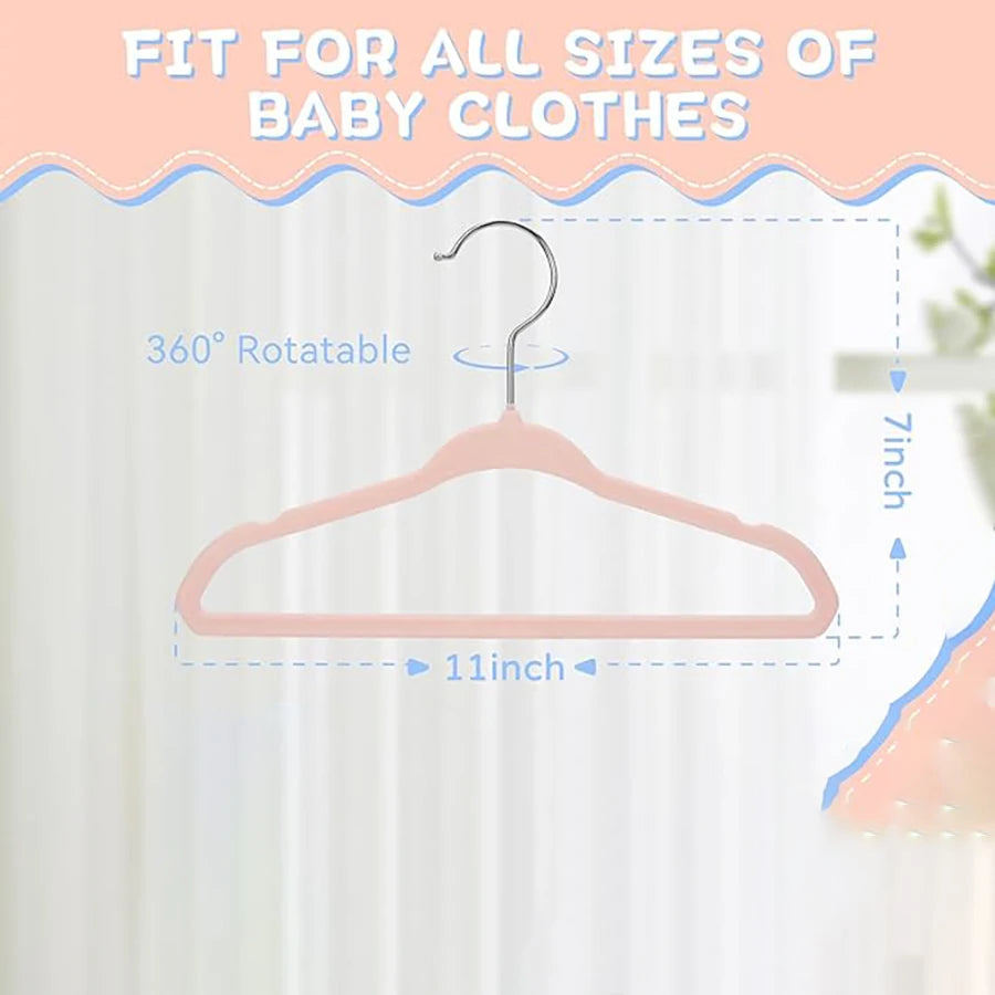 Kids' Velvet Non-Slip Slim Hangers with 360° Swivel Hooks (10-Pack)