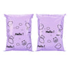 Two purple self-sealing mailing bags featuring a white cloud and bear design.