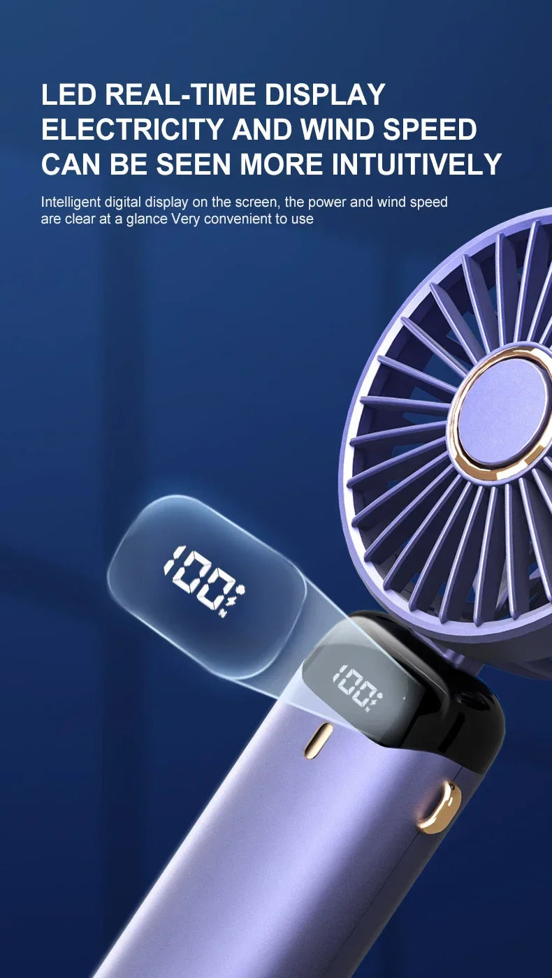 Portable Neck Fan with LED Display and Phone Stand