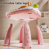 Pink removable table legs for a baby interactive activity table with piano and steering wheel