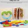 A set of wooden geoboard shapes and colored rods for children's imagination and creative thinking exercises.