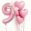 Pink Bow Heart and Number Foil Balloon Set for Celebrations