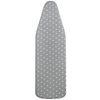 A gray ironing board cover with small white dots, shown from the side.