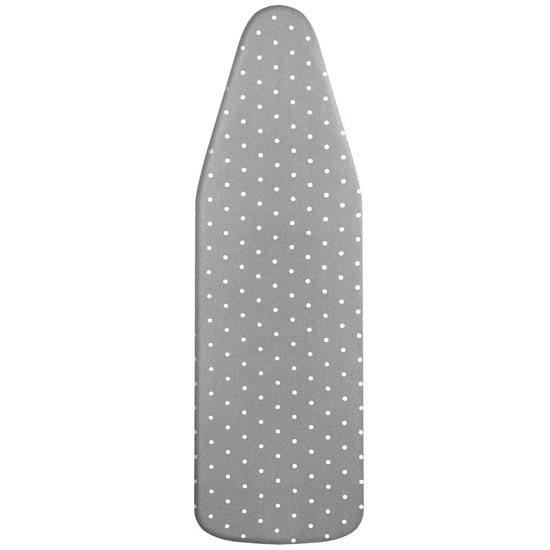 A gray ironing board cover with small white dots, shown from the side.