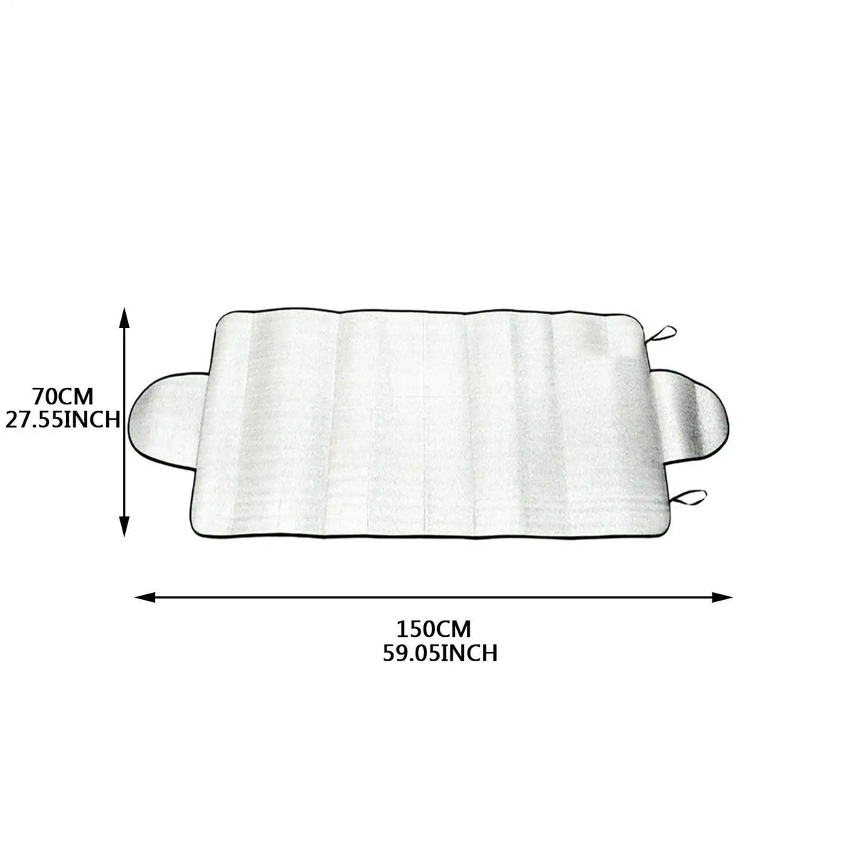 A rectangular sunshade cover for a windshield, measuring 70cm by 150cm.