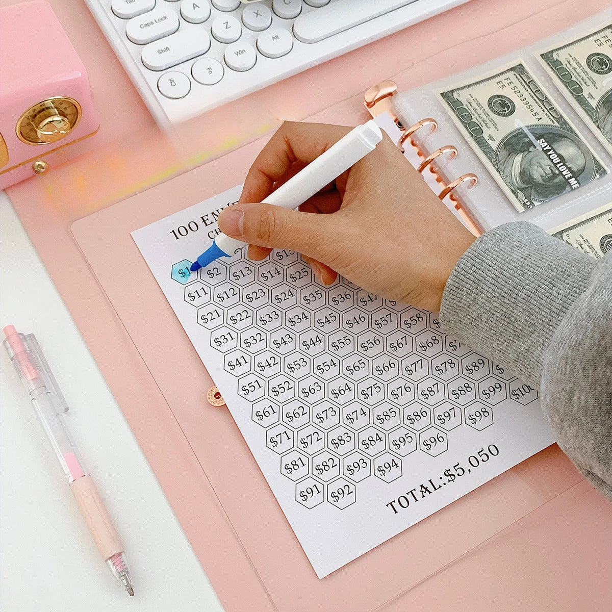 Savings Challenge Binder with Cash Envelopes