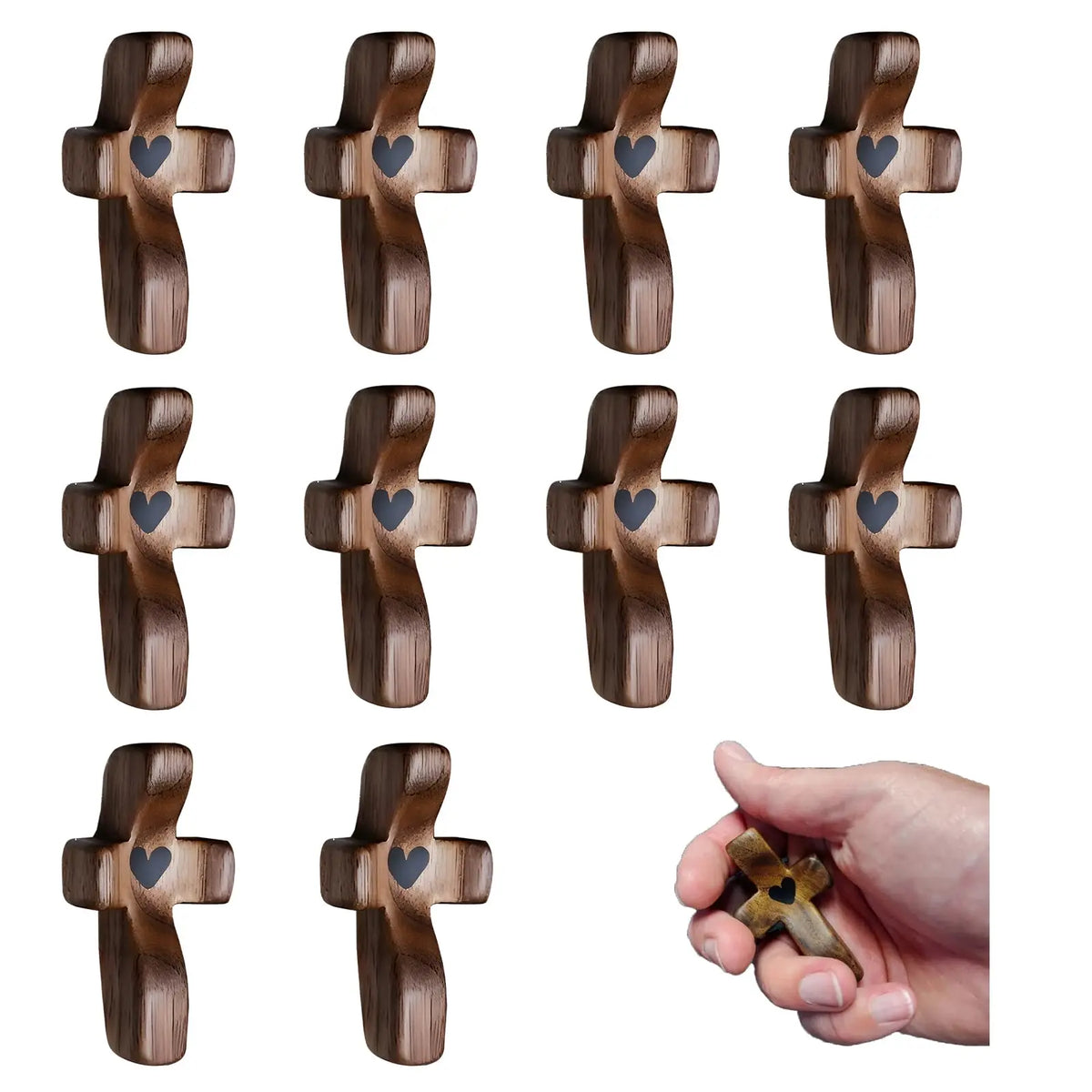 Wooden Pocket Cross with Heart Cutout