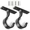 Two black durable curtain rod brackets and several metal dowels are shown.