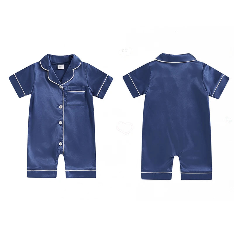 Satin Baby Pajama Jumpsuit with Button-Up Front