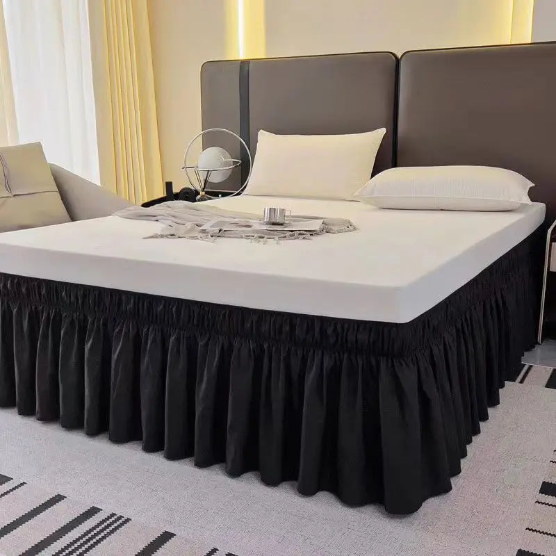 Ruffled Bed Skirt with Elastic Band – No-Lift, Wrinkle-Resistant Design