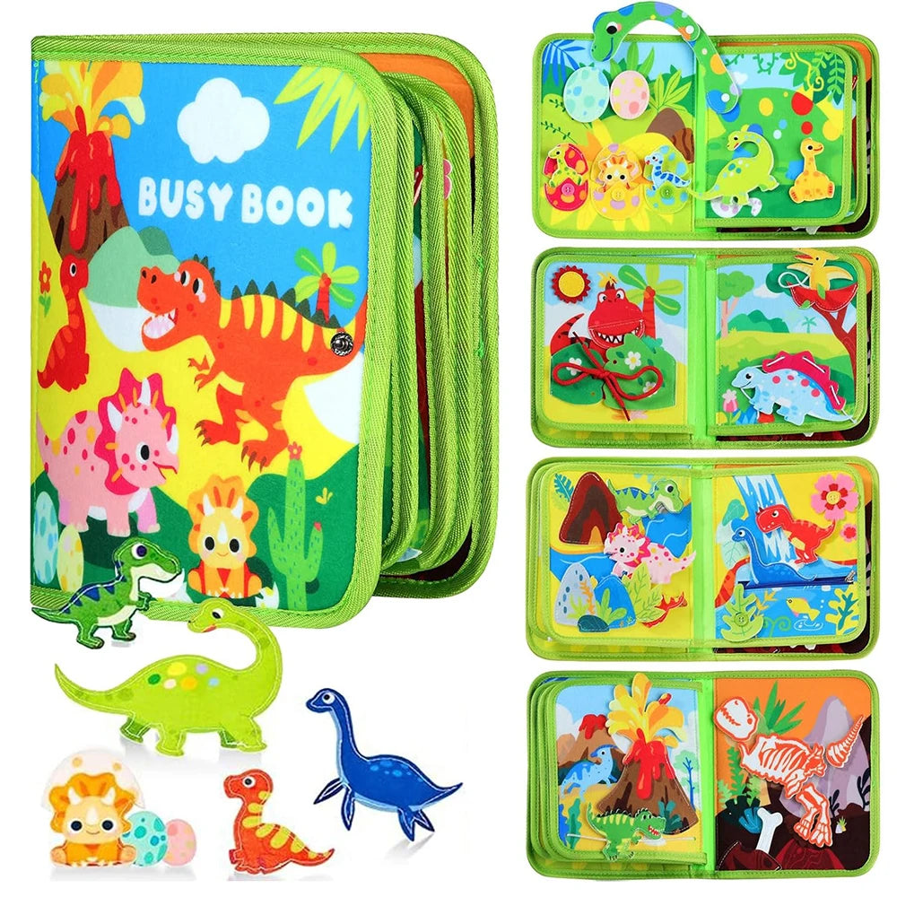 A set of colorful felt busy books for toddlers featuring various animals and nature scenes.
