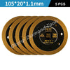 Five gold-colored diamond saw blades with a black mounting disc and yellow accents.