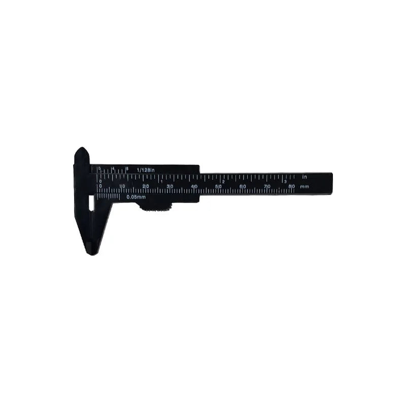 Black plastic vernier caliper tool used for inside, outside, depth, and step measurements.