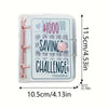 A clear plastic binder for cash savings challenge with envelope storage and a pink accent.